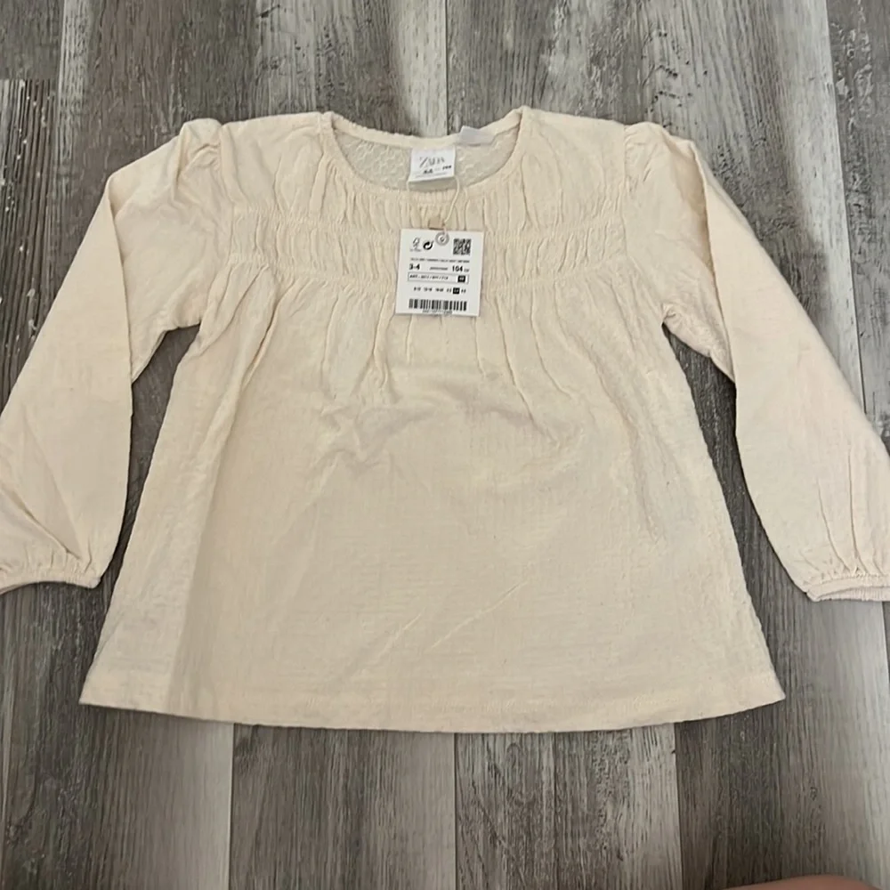Zara Smocked Structured Blouse Top